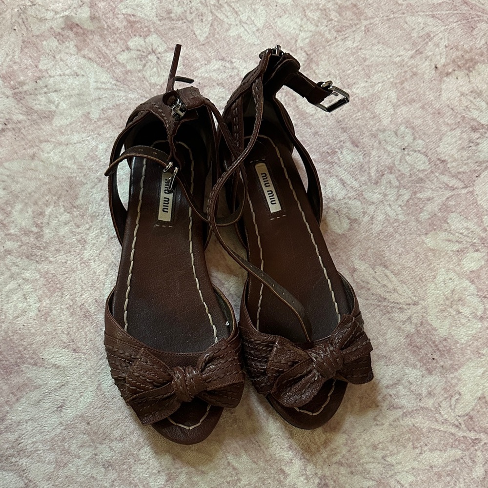Miu Miu Dark Brown Bow Sandals